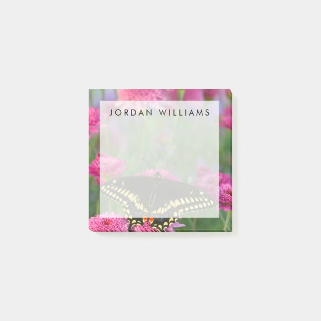 Black Swallowtail Butterfly on Dark Pink Flower Post-it Notes (Front)