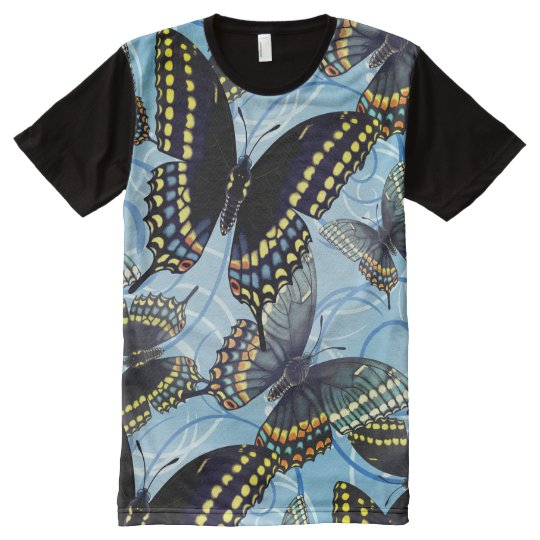 Black Swallowtail Butterfly Swirls All-Over-Print T-Shirt