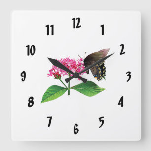 Black Swallowtail on Pink Lantana Square Wall Clock
