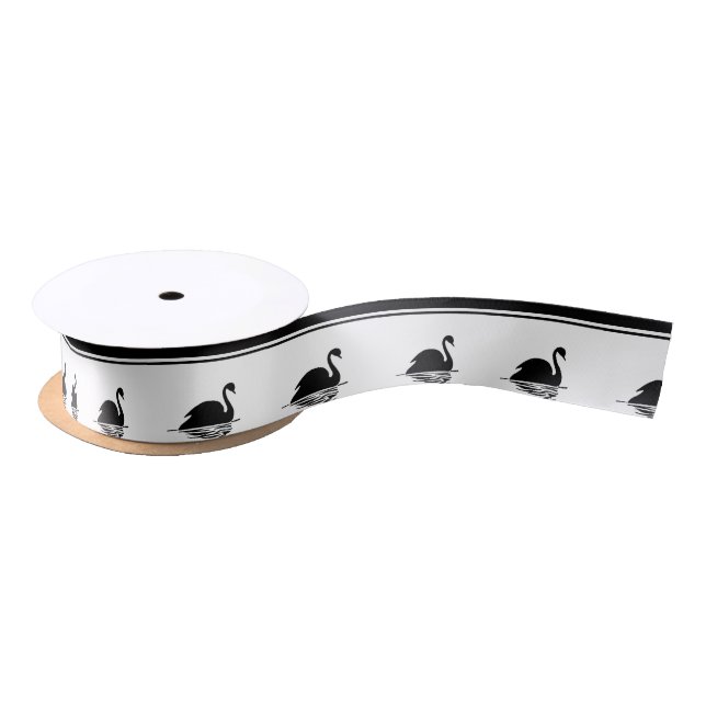 Black Swan and Black Stripes Ribbon Satin Ribbon (Spool)