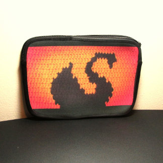 Black Swan Artisan Crochet Print Electronics Bag