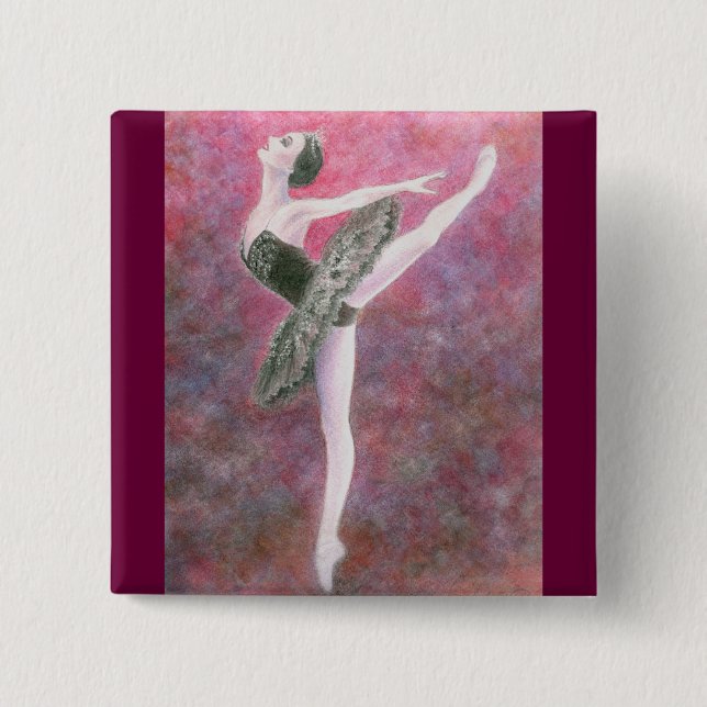black swan badge 2 inch square button (Front)