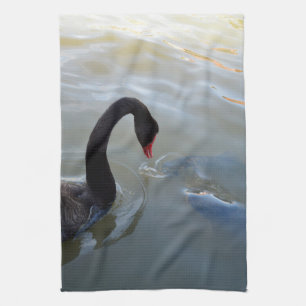Black Swan Being Attacked By Fish, Tea Towel