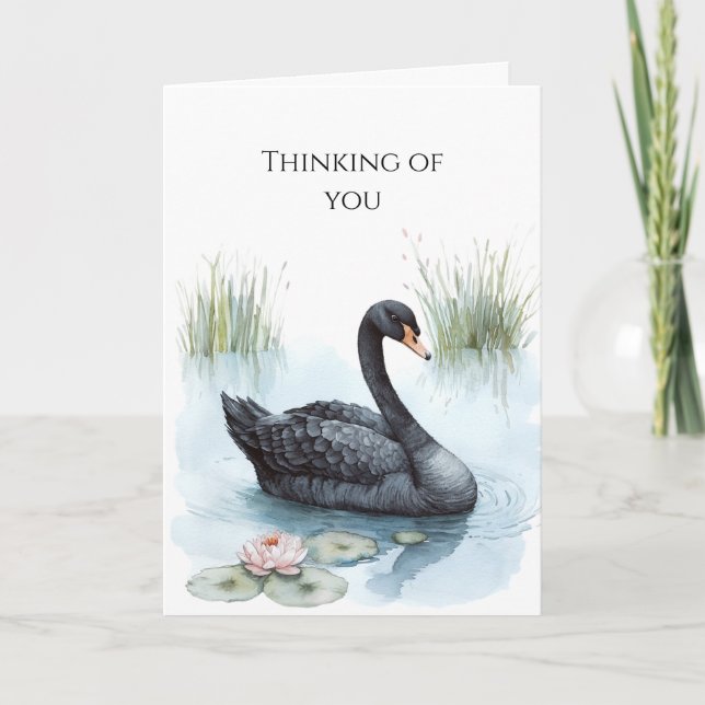Black Swan Calla Lily Flower Thinking of you Card (Front)