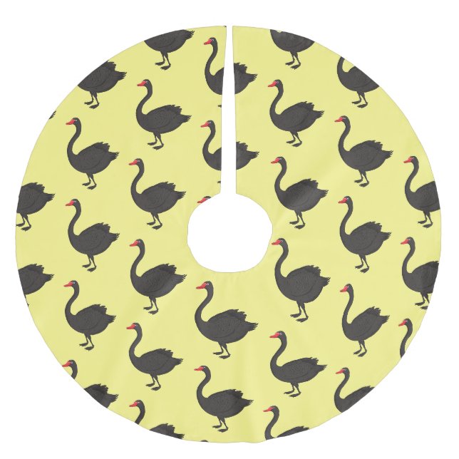 Black swan cartoon illustration brushed polyester tree skirt (Front)