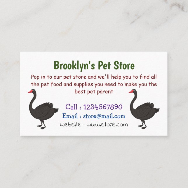 Black swan cartoon illustration  business card (Front)