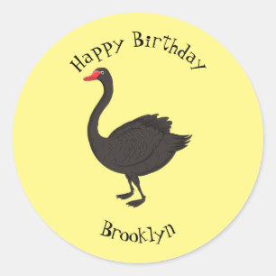 Black swan cartoon illustration classic round sticker