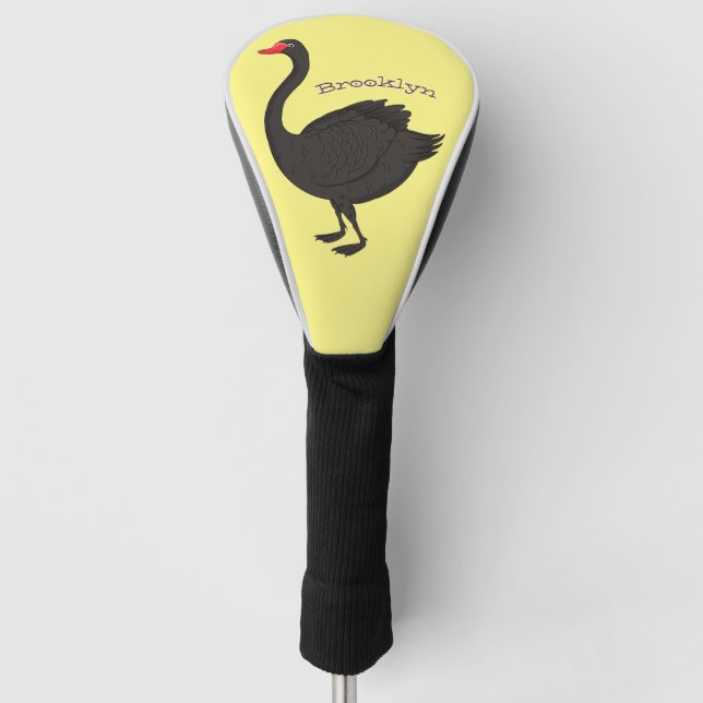 Black swan cartoon illustration golf head cover (Front)