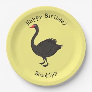 Black swan cartoon illustration paper plate