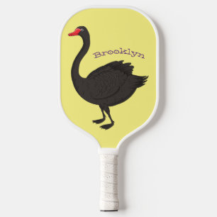 Black swan cartoon illustration pickleball paddle