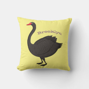 Black swan cartoon illustration throw pillow