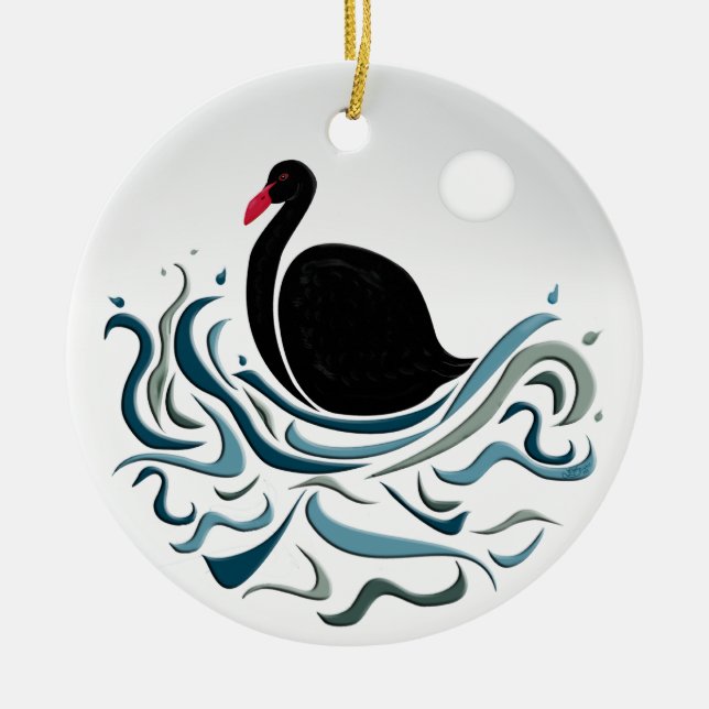 Black Swan Ceramic Ornament (Front)