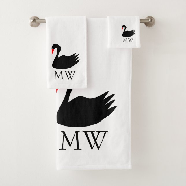 Black Swan Design Monogrammed Bath Towel Set (Insitu)