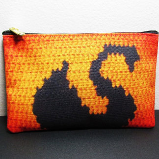 Black Swan In Orange Sunset Artisan Crochet Print Accessory Pouch