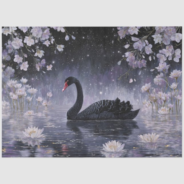 Black Swan Moonlit Starry Lake Tissue Paper (Front)
