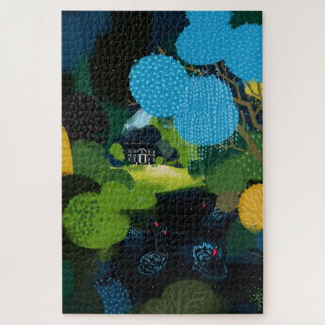 Black Swan on the Lake Jigsaw Puzzle (Vertical)