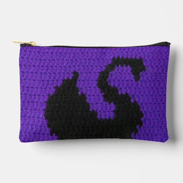 Black Swan Purple Violet Artisan Crochet Print     Accessory Pouch (Front)