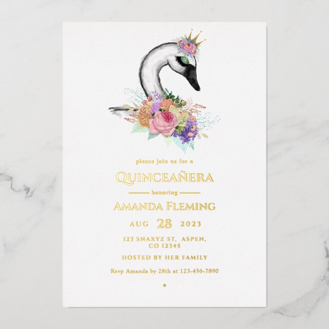 Black Swan Quinceañera Foil Invitation (Front)