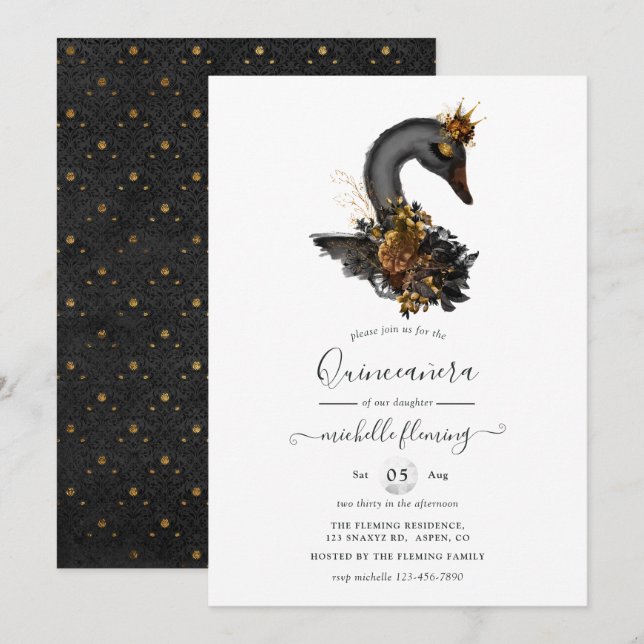 Black Swan Quinceañera Invitation (Front/Back)
