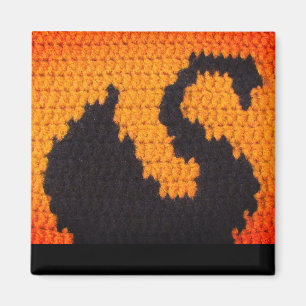 Black Swan Silhouette and Sunset Crochet Print on Magnet