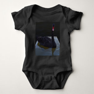 Black Swan Swimming In Dimensional Pond, Baby Bodysuit