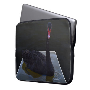 Black Swan Swimming In Dimensional Pond, Laptop Sleeve