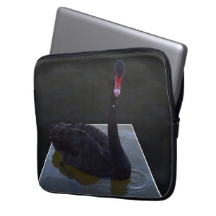 Black Swan Swimming In Dimensional Pond, Laptop Sleeve