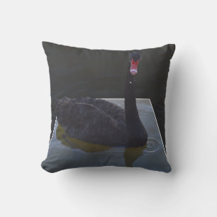 Black Swan Swimming In Dimensional Pond, Outdoor Pillow
