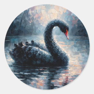 Black Swan Swimming Painting Classic Round Sticker
