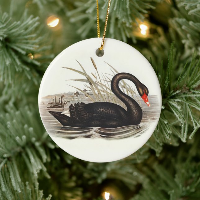 Black Swan Vintage Christmas tree Ceramic Ornament (Tree)