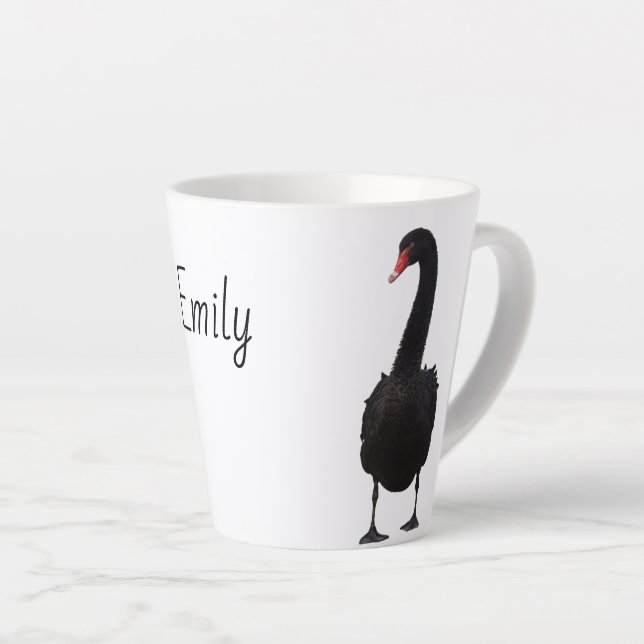 Black Swan Wildlife Art Personalized Name Animal Latte Mug (Right Angle)