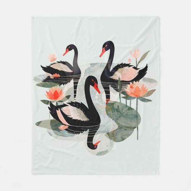 Black Swans Fleece Blanket (Front)