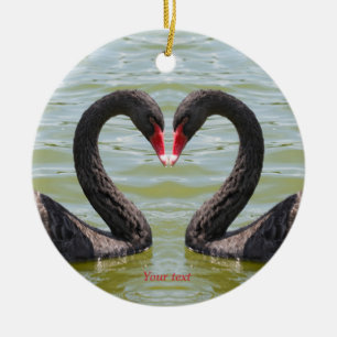 Black swans in heart shape ceramic ornament