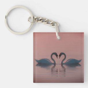 Black Swans Must Be Love Pink Sky Keychain