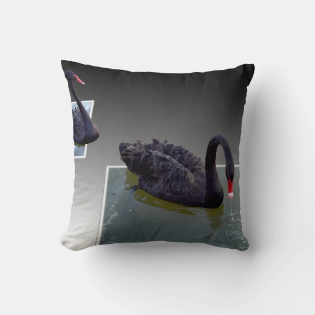 Black Swans Swimming In Dimensional Ponds, Throw Pillow (Front)