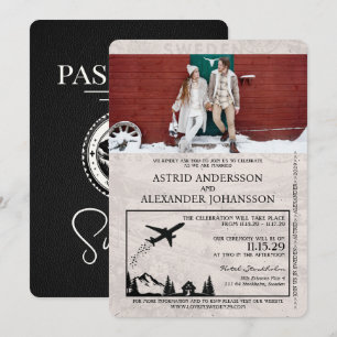 Black Sweden Passport Wedding Invitation
