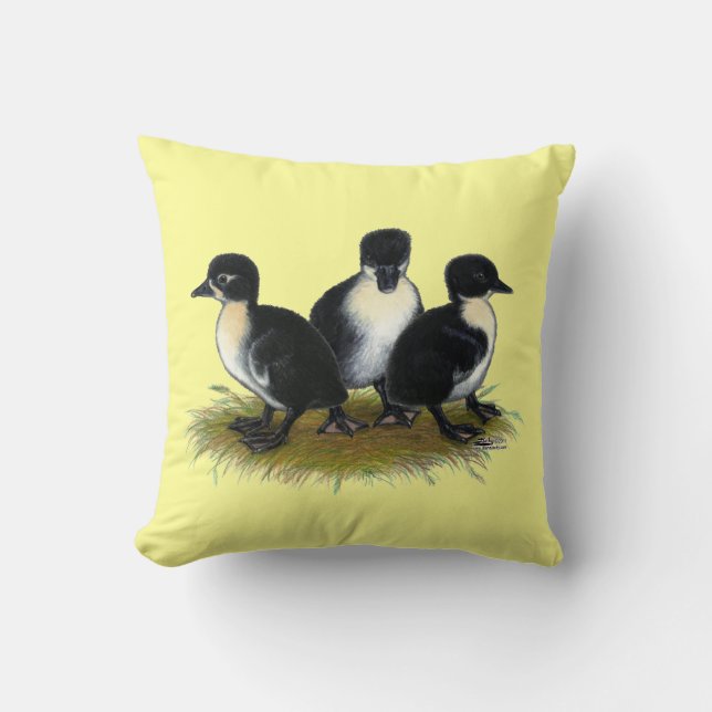 Black Swedish Ducklings Throw Pillow (Front)