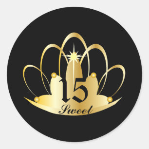Black Sweet 15 Tiara Sticker-Customize Classic Round Sticker