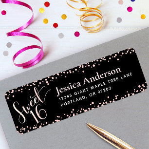 Black Sweet 16 Pink Rose Gold Birthday Address