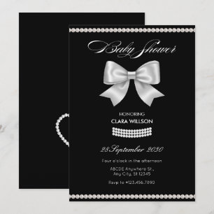 Black sweet bow pearl baby shower invitation