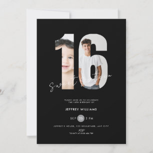 Black Sweet Sixteen Boys - Photo 16th Birthday Invitation