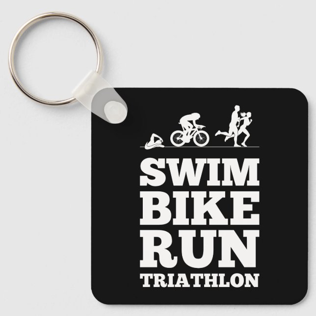 Black • Swim Bike Run Triathlon Motivation Keychain (Front)