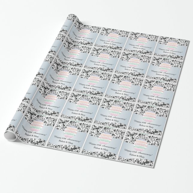 Black Swirl 60th Wedding Anniversary Photo Wrapping Paper (Unrolled)