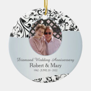 Black Swirl Diamond 60th Wedding Anniversary Photo Ceramic Ornament