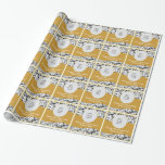 Black Swirl & Gold 50th Wedding Anniversary Photo Wrapping Paper<br><div class="desc">This golden wedding anniversary gift wrapping paper features a black swirl damask pattern as the background,  a gold wavy stripe across the centre and an oval customizable photo frame. Customizable text allows you to add the names of the couple.</div>