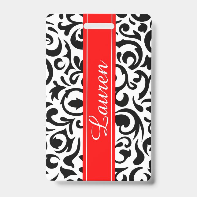 Black Swirl Luggage Tag / Badge (Front)
