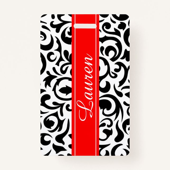 Black Swirl Luggage Tag / Badge (Front)