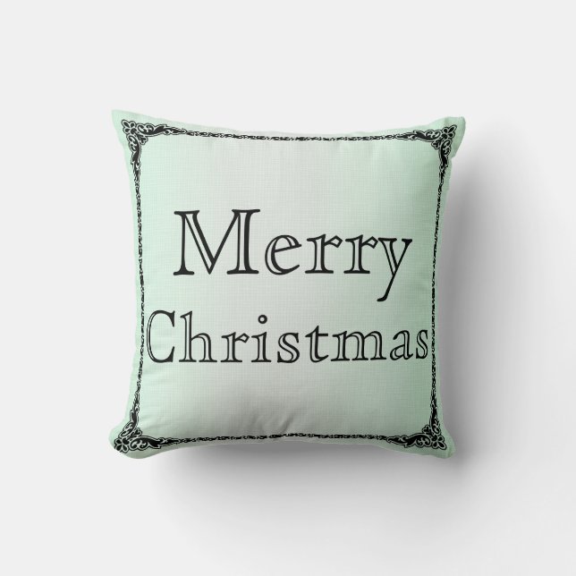 Black Swirl Merry Christmas Throw Pillow (Front)