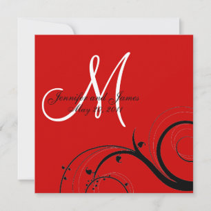 Black Swirl Monogram Red Wedding Invitation