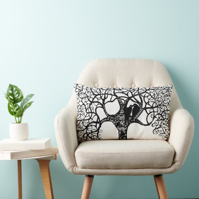Black Swirl Tree Love Bird Choose Background Colou Lumbar Pillow (Chair)